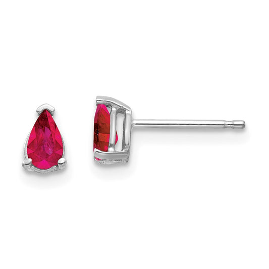 Million Charms 14k White Gold Ruby Earrings, 6mm x 3mm