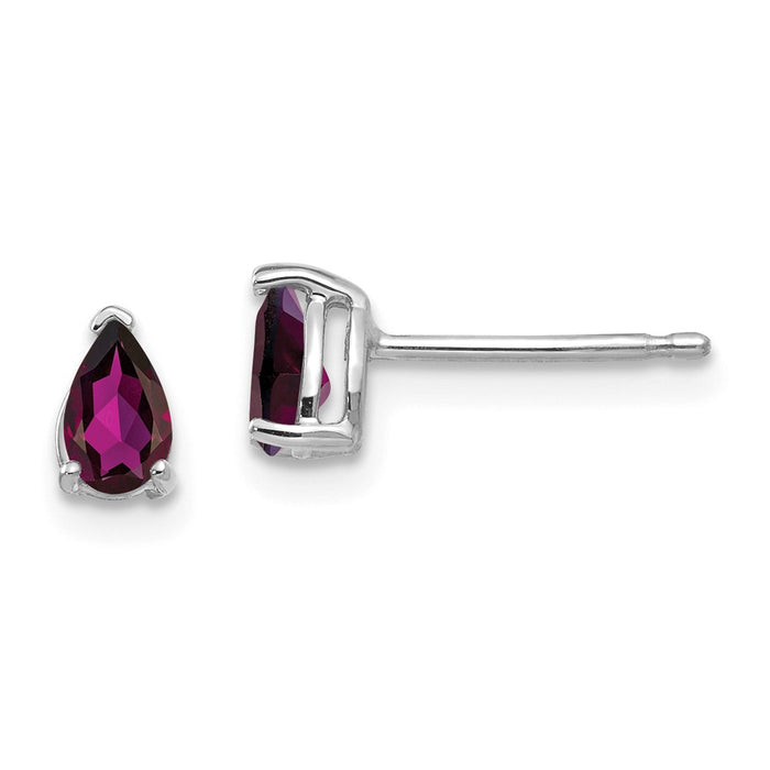 Million Charms 14k White Gold Rhodolite Garnet Pear Stud Earrings, 6mm x 3mm