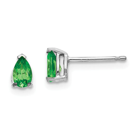 Million Charms 14k White Gold Tsavorite Earrings, 6mm x 3mm