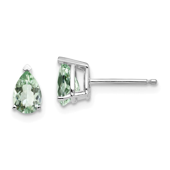 Million Charms 14k White Gold 6x4 Pear Green Quartz Earrings, 7mm x 4mm