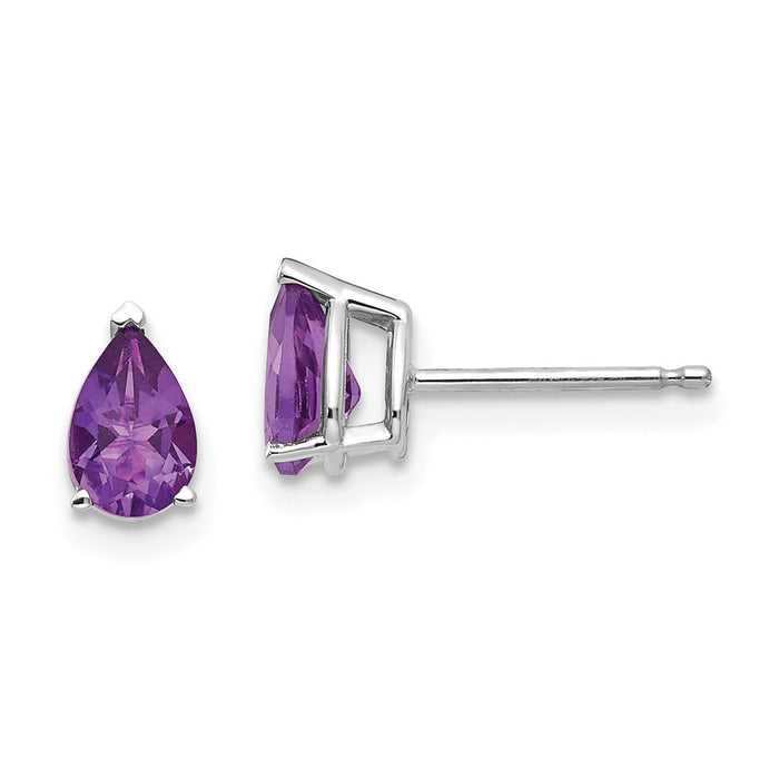 Million Charms 14k White Gold 6x4mm Pear Amethyst Earrings, 7mm x 4mm