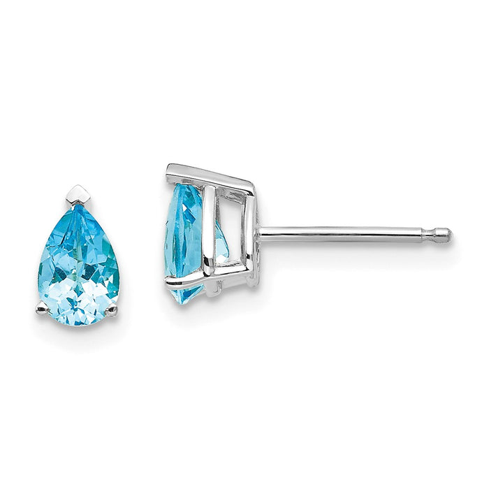 Million Charms 14k White Gold 6x4mm Pear Blue Topaz Earrings, 7mm x 4mm