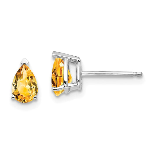 Million Charms 14k White Gold Citrine Pear Stud Earrings, 7mm x 4mm