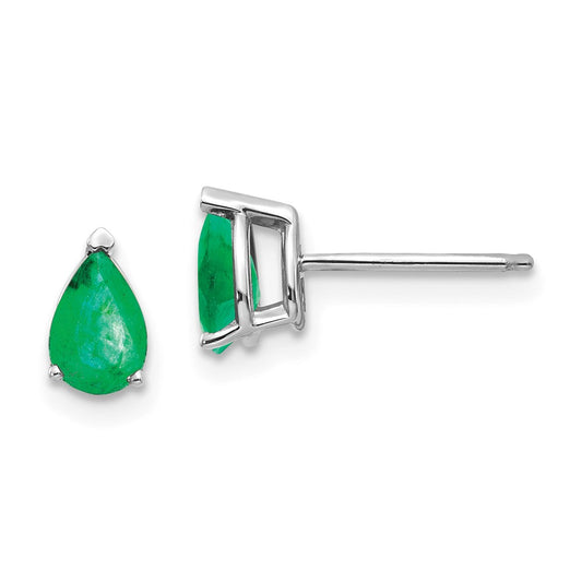 Million Charms 14k White Gold Emerald Earrings, 7mm x 4mm