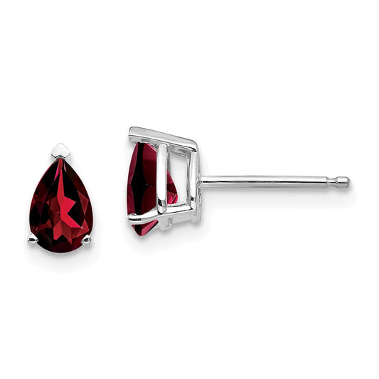 Million Charms 14k White Gold 6x4mm Pear Garnet Earrings, 7mm x 4mm