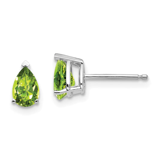 Million Charms 14k White Gold 6x4mm Pear Peridot Earrings, 7mm x 4mm