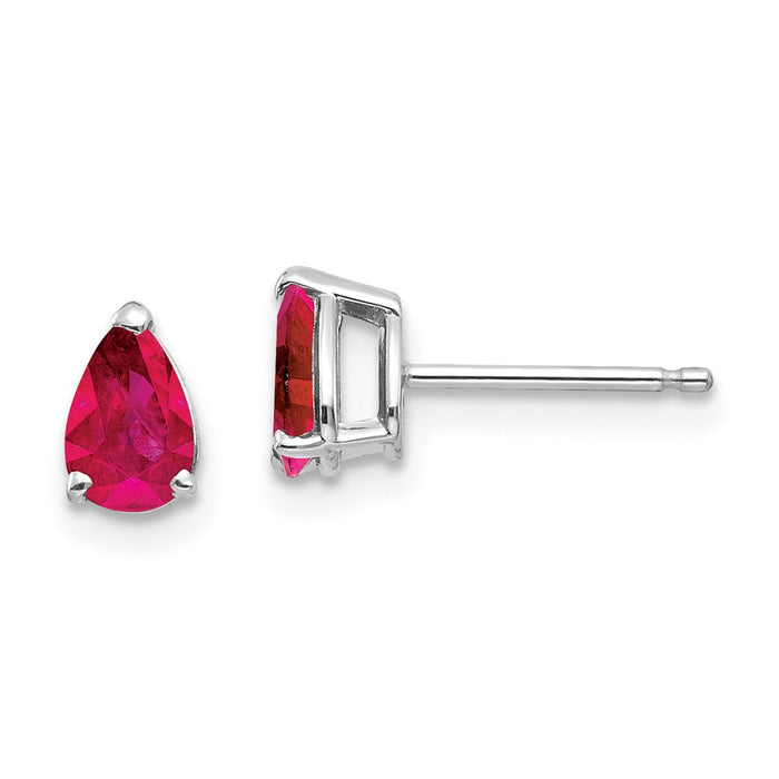 Million Charms 14k White Gold Ruby Earrings, 7mm x 4mm