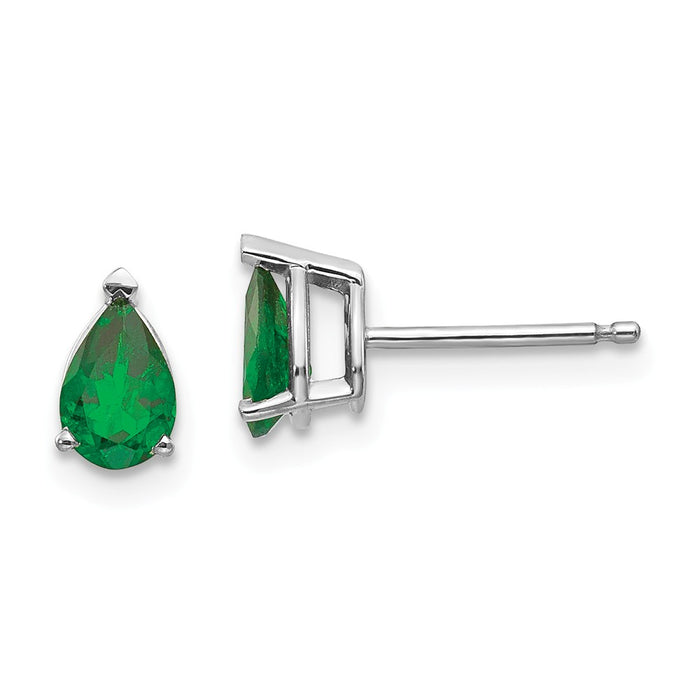 Million Charms 14k White Gold Tsavorite Earrings, 7mm x 4mm