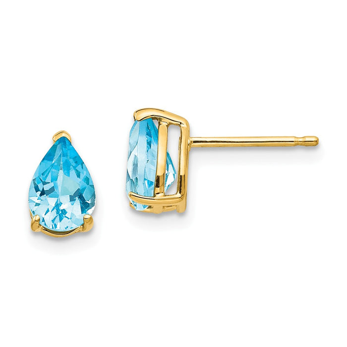 Million Charms 14k Yellow Gold 7x5mm Pear Blue Topaz Earrings, 8mm x 5mm