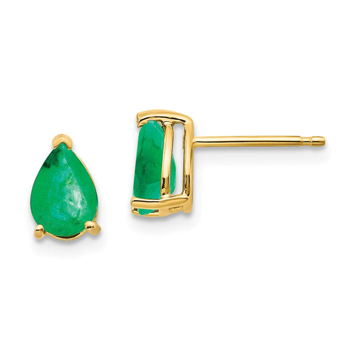 Million Charms 14k Yellow Gold Emerald Post Earrings, 8mm x 5mm