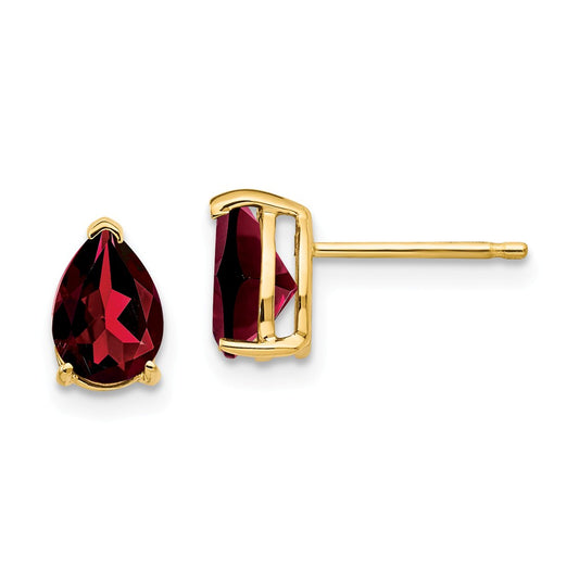 Million Charms 14k Yellow Gold 7x5mm Pear Garnet Earrings, 8mm x 5mm