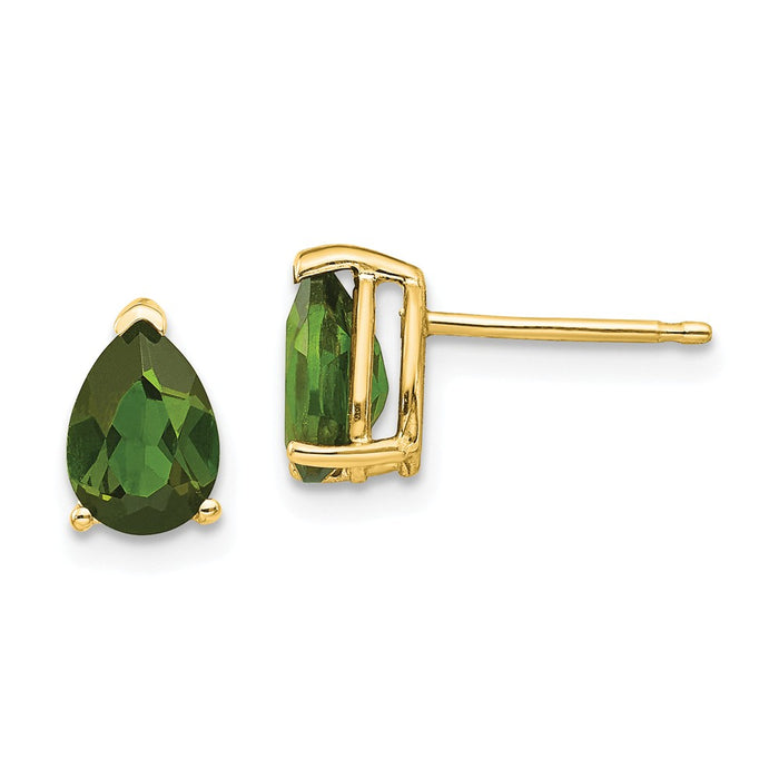 Million Charms 14k Yellow Gold Green Tourmaline Earrings, 8mm x 5mm