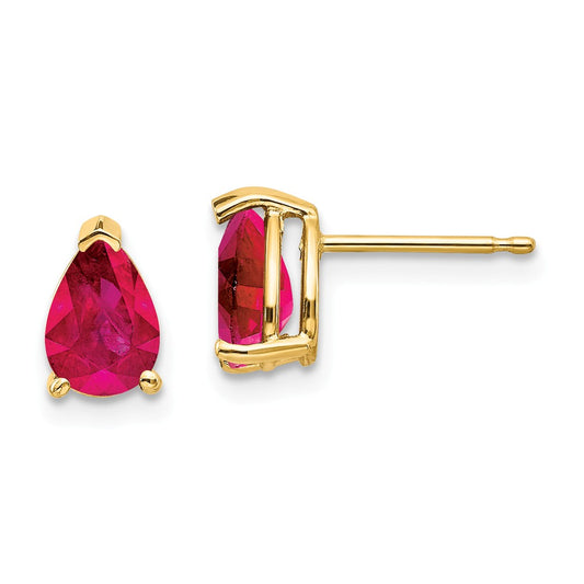 Million Charms 14k Yellow Gold Ruby Earrings, 8mm x 5mm