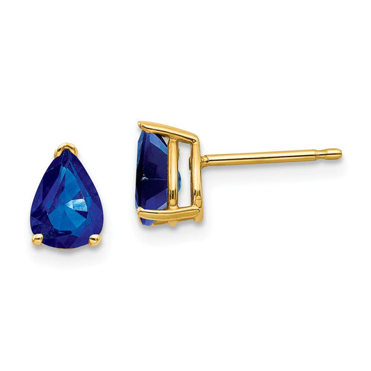 Million Charms 14k Yellow Gold Sapphire Post Earrings, 8mm x 5mm