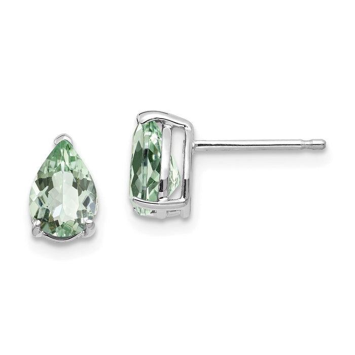 Million Charms 14k White Gold 7x5 Pear Green Quartz Earrings, 8mm x 5mm