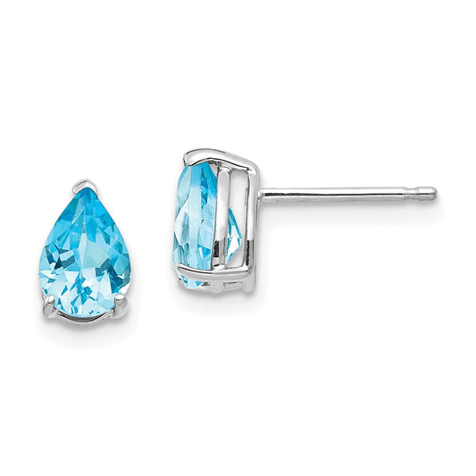 Million Charms 14k White Gold 7x5mm Pear Blue Topaz Earrings, 8mm x 5mm