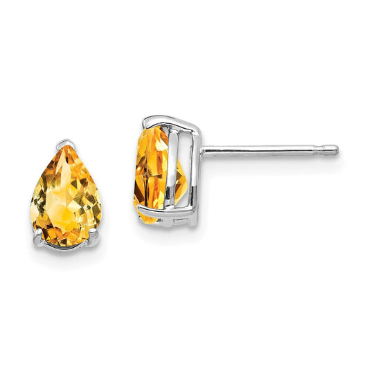 Million Charms 14k White Gold 7x5mm Pear Citrine Earrings, 8mm x 5mm