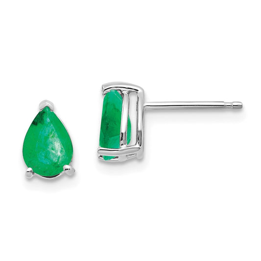 Million Charms 14k White Gold Emerald Earrings, 8mm x 5.5mm
