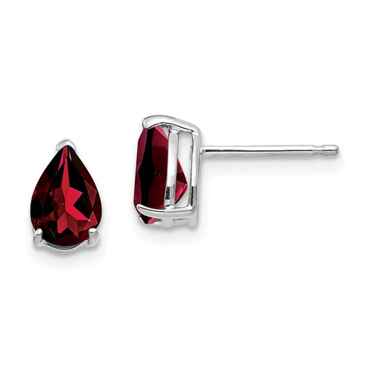 Million Charms 14k White Gold 7x5mm Pear Garnet Earrings, 8mm x 5mm