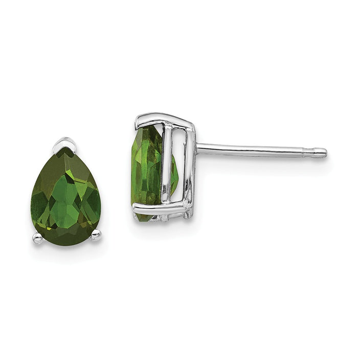 Million Charms 14k White Gold Green Tourmaline Earrings, 8mm x 5.5mm