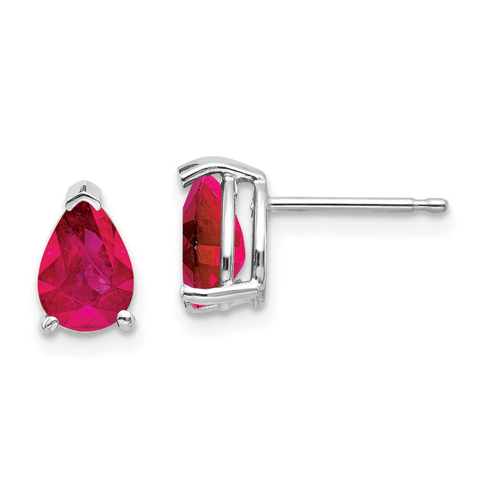 Million Charms 14k White Gold Ruby Earrings, 8mm x 5.5mm