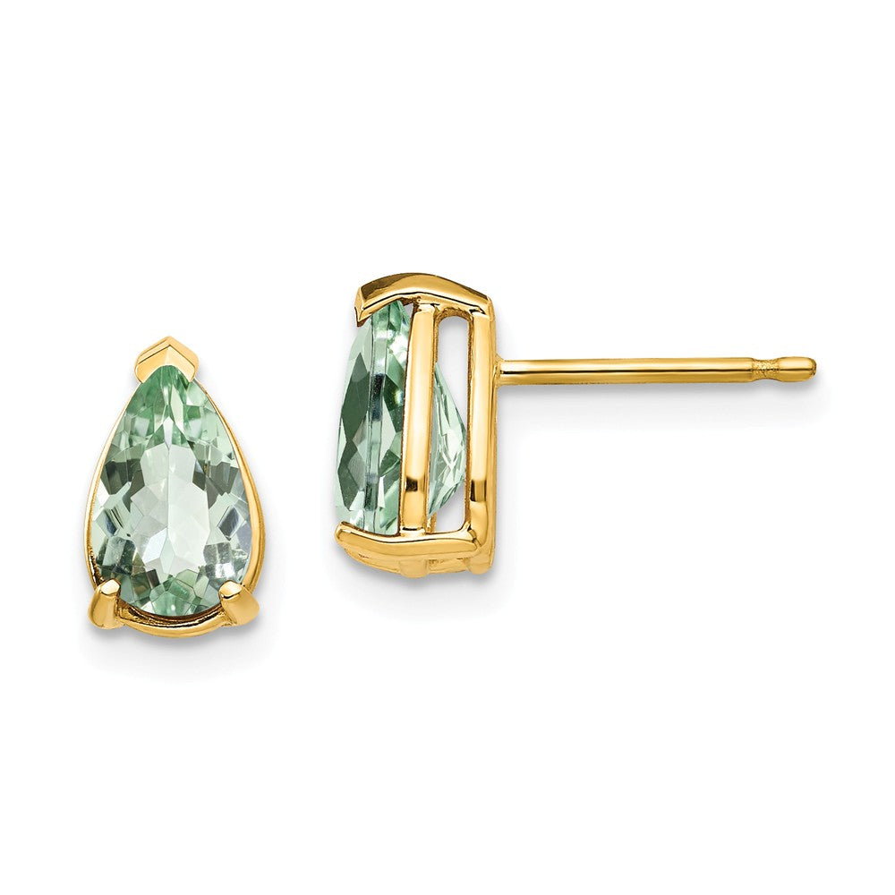 Million Charms 14k Yellow Gold 8x5 Pear Green Quartz Earrings, 9mm x 5mm