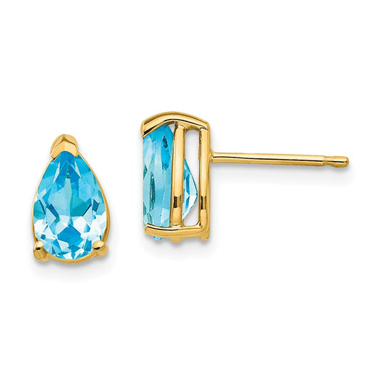 Million Charms 14k Yellow Gold 8x5mm Pear Blue Topaz Earrings, 9mm x 5mm