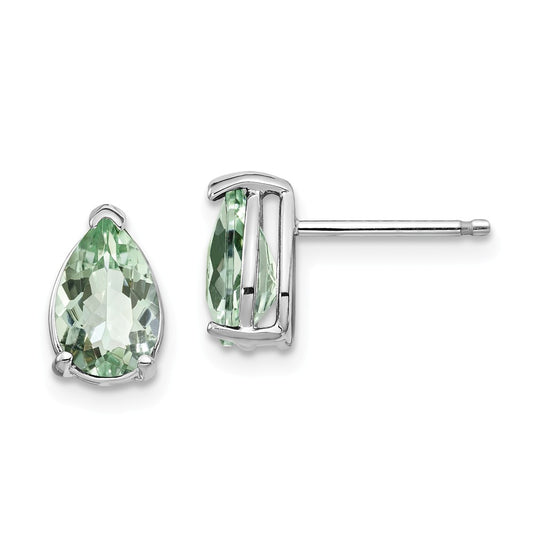 Million Charms 14k White Gold 8x5 Pear Green Quartz Earrings, 9mm x 5mm