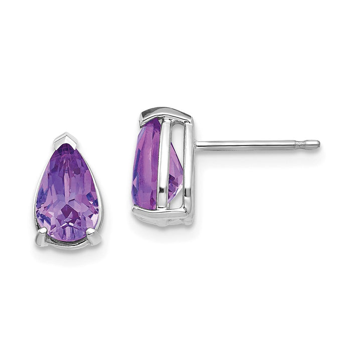 Million Charms 14k White Gold 8x5mm Pear Amethyst Earrings, 9mm x 5mm