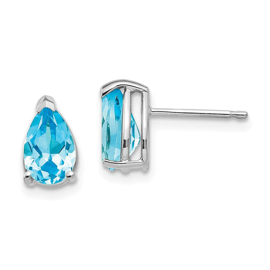 Million Charms 14k White Gold 8x5mm Pear Blue Topaz Earrings, 9mm x 5mm