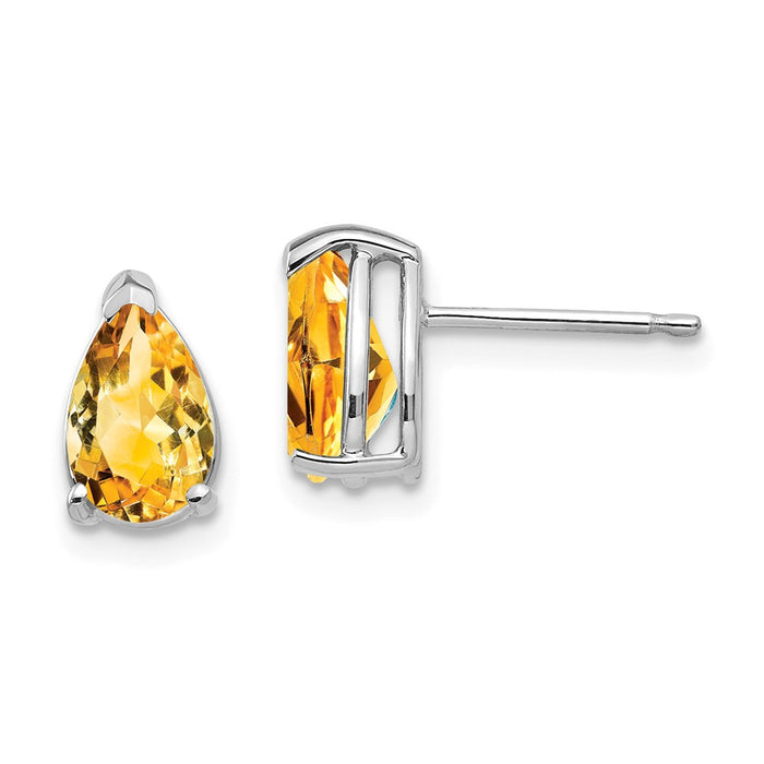 Million Charms 14k White Gold 8x5mm Pear Citrine Earrings, 9mm x 5mm