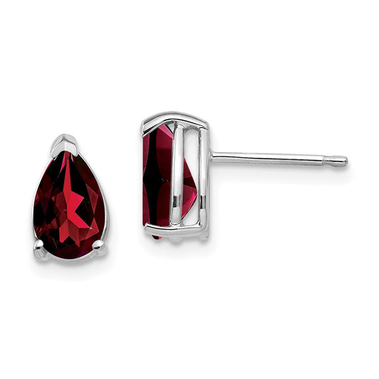 Million Charms 14k White Gold Garnet Pear Stud Earrings, 9mm x 5mm