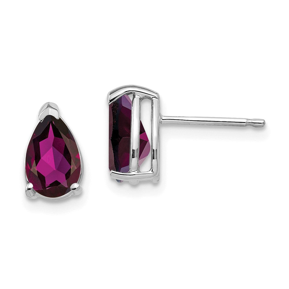 Million Charms 14k White Gold 8x5mm Pear Rhodolite Garnet Earrings, 9mm x 5mm