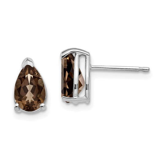 Million Charms 14k White Gold 8x5 Pear Smoky Quartz Earrings, 9mm x 5mm