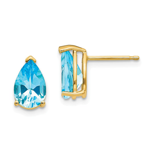 Million Charms 14k Yellow Gold 9x6mm Pear Blue Topaz Earrings, 10mm x 6mm