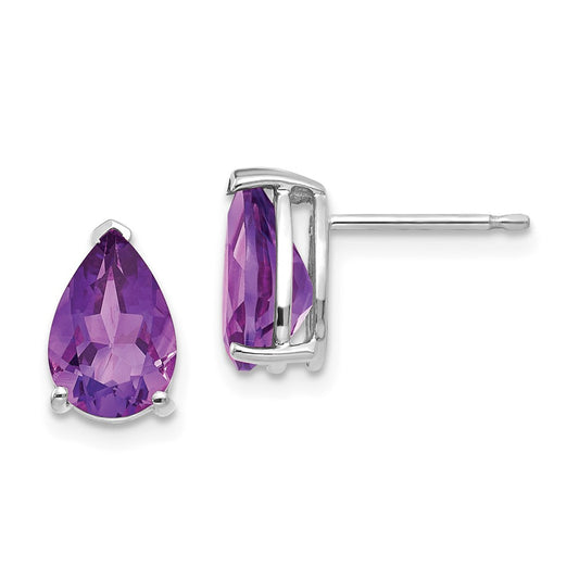 Million Charms 14k Amethyst Pear Stud Earrings, 10mm x 6mm