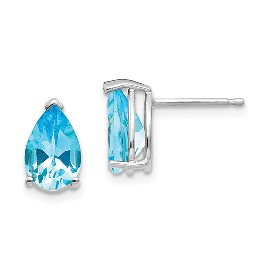 Million Charms 14k White Gold 9x6mm Blue Topaz Earrings, 10mm x 6mm