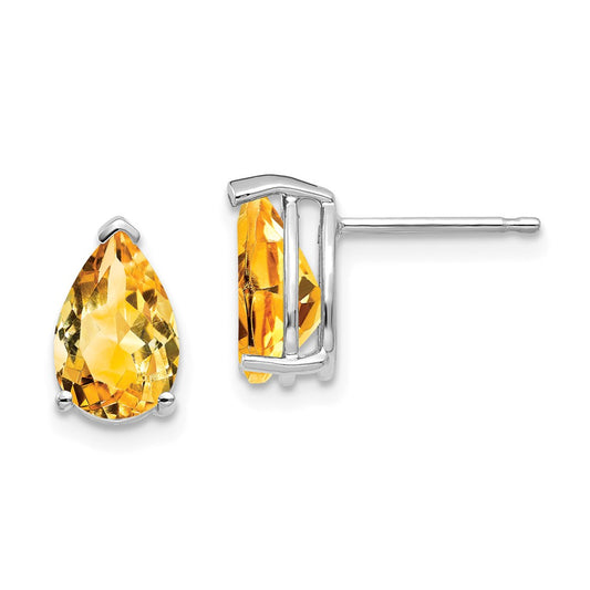Million Charms 14k White Gold 9x6mm Pear Citrine Earrings, 10mm x 6mm