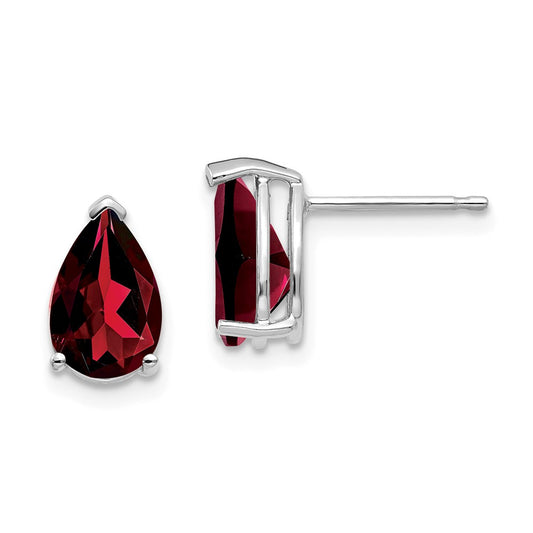 Million Charms 14k White Gold 9x6mm Pear Garnet Earrings, 10mm x 6mm