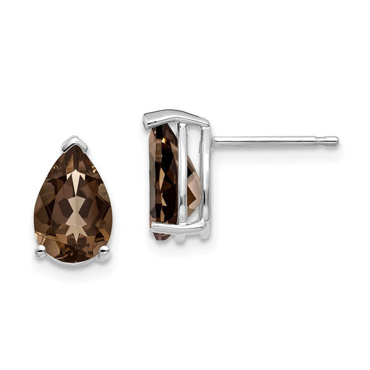 Million Charms 14k White Gold 9x6 Pear Smoky Quartz Earrings, 11mm x 6mm