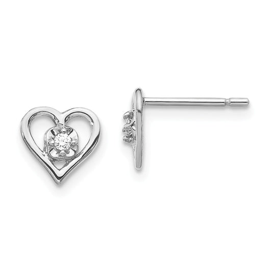 Million Charms 14k White Gold AA Diamond Heart Earrings, 8mm x 8mm