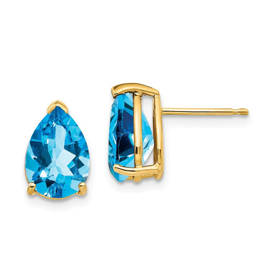 Million Charms 14k Yellow Gold 10x7mm Pear Blue Topaz Earrings, 12mm x 7mm