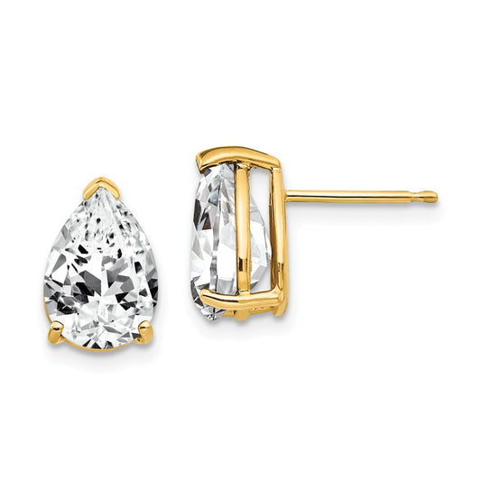 Million Charms 14k Yellow Gold 10x7mm Pear Cubic Zirconia Earrings, 12mm x 7mm