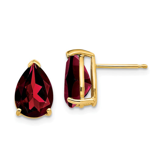 Million Charms 14k Yellow Gold Garnet Pear Stud Earrings, 12mm x 7mm