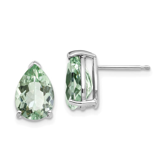 Million Charms 14k White Gold 10x7 Pear Green Quartz Earrings, 11mm x 7mm