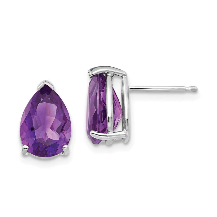 Million Charms 14k White Gold Amethyst Pear Stud Earrings, 11mm x 7mm