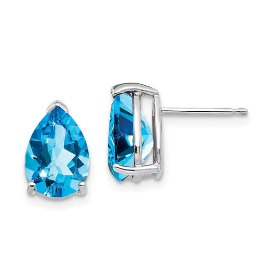 Million Charms 14k White Gold 10x7mm Pear Blue Topaz Earrings, 11mm x 7mm
