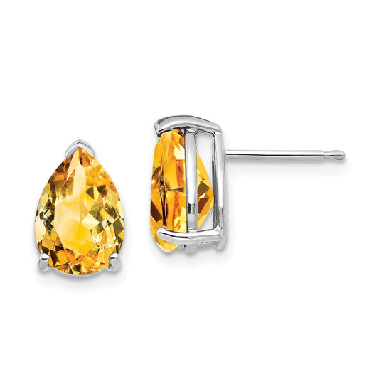 Million Charms 14k White Gold 10x7mm Pear Citrine Earrings, 11mm x 7mm
