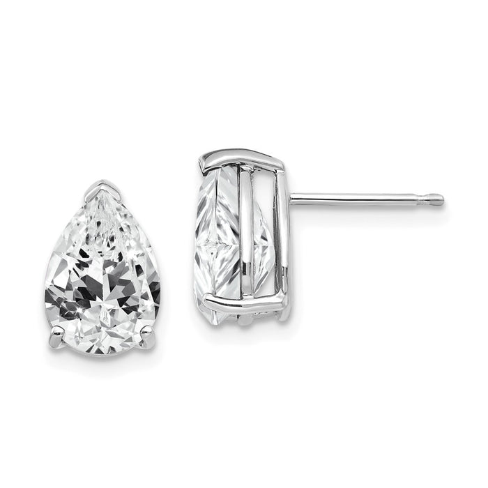 Million Charms 14k White Gold Cubic Zirconia Pear Stud Earrings, 11mm x 7mm