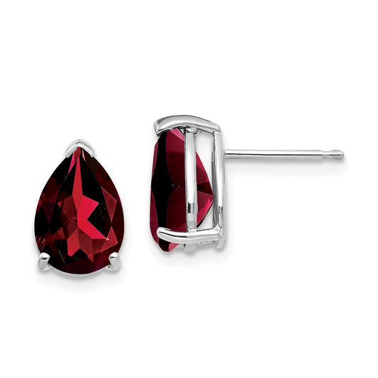 Million Charms 14k White Gold 10x7mm Pear Garnet Earrings, 11mm x 7mm